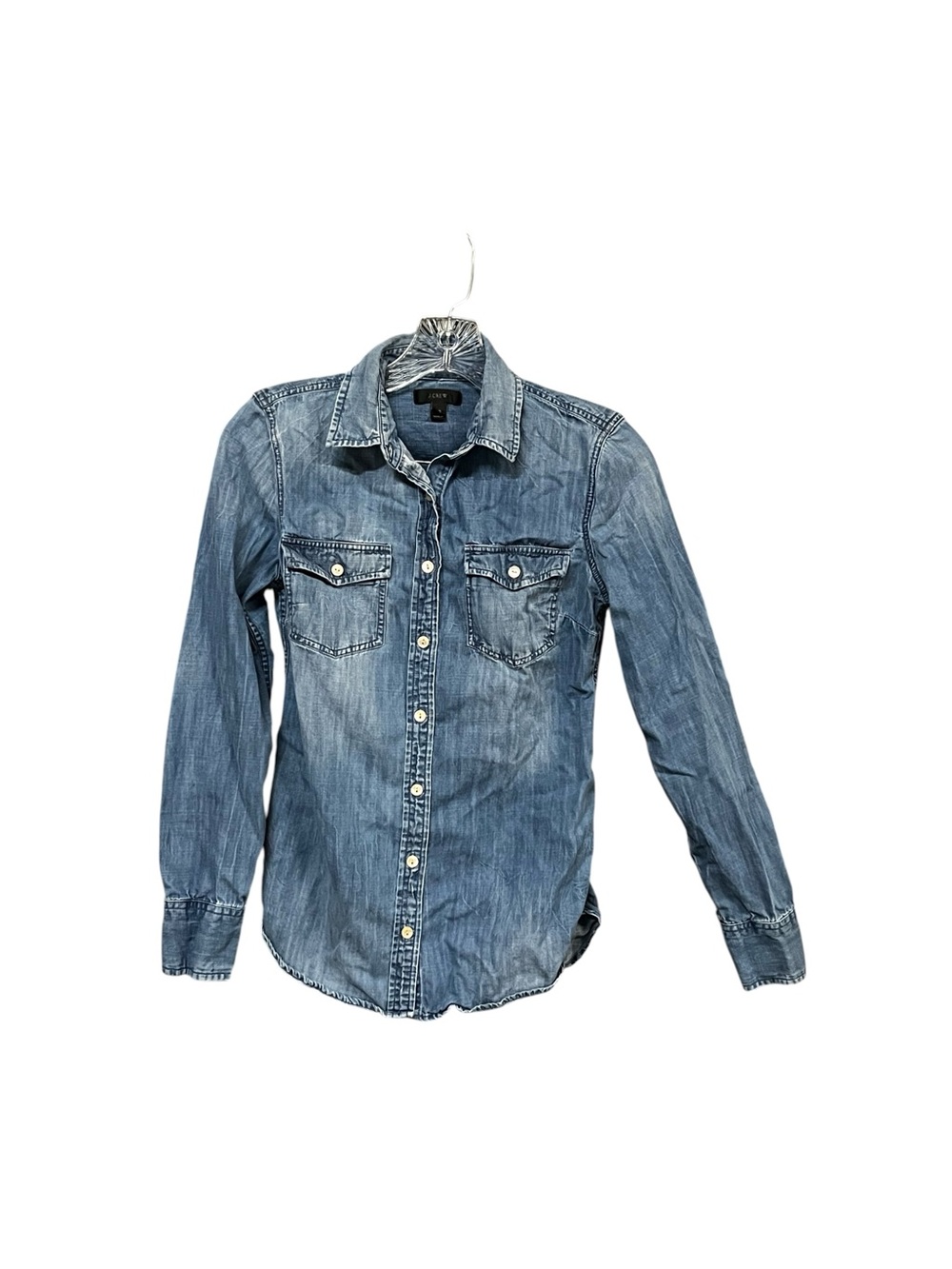 J.Crew Chambray Button Front Shirt Women’s 00 Blue Lyocell Cotton Western